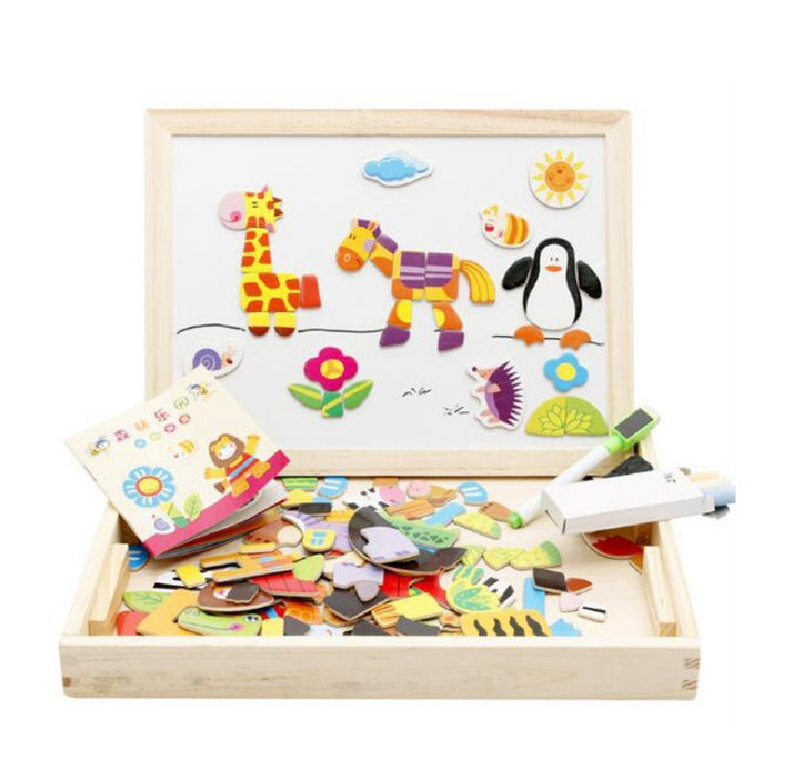Magnetic Art Easel with Animal Puzzle – Double-Sided Drawing & Blackboar
