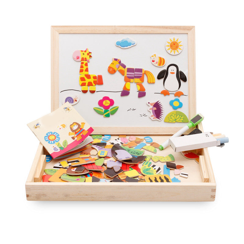 Magnetic Art Easel with Animal Puzzle – Double-Sided Drawing & Blackboar