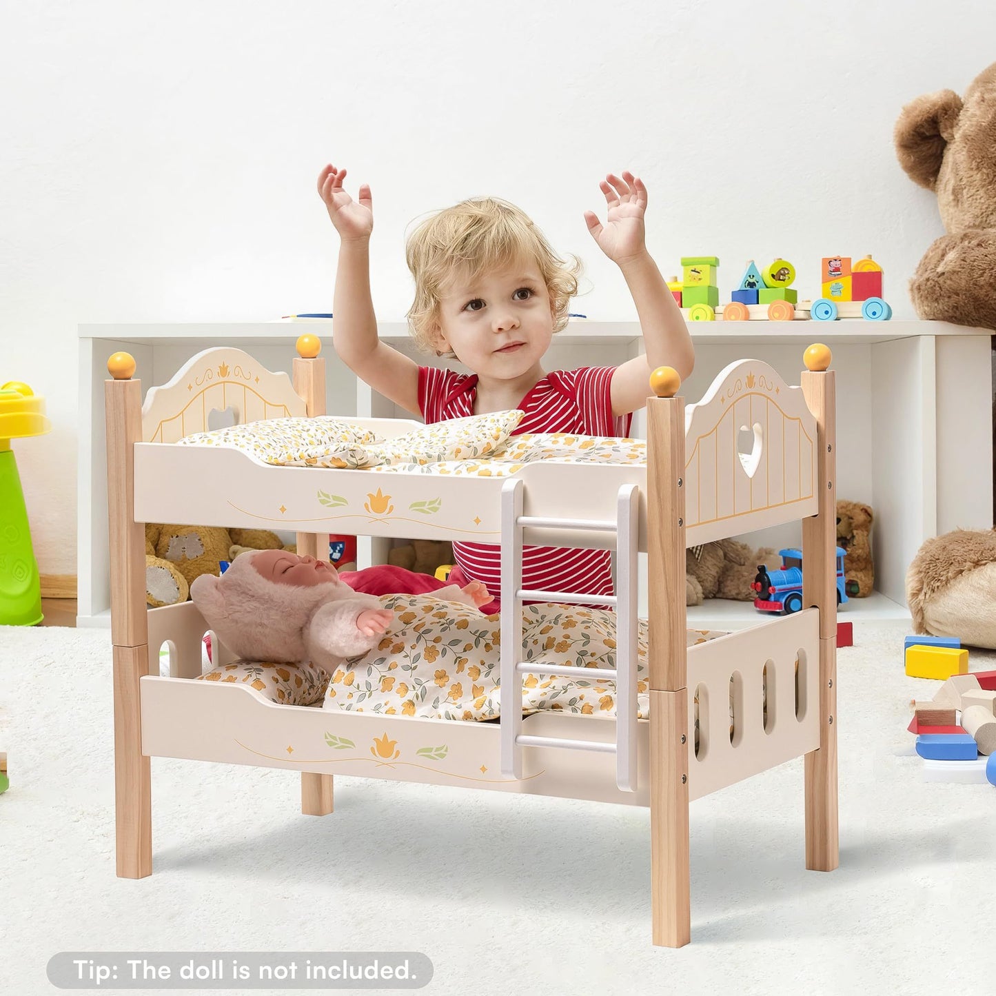 ROBOTIME Baby Doll Bunk Beds – Wooden Stackable Doll Furniture