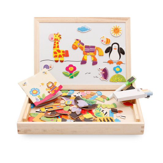 Magnetic Art Easel with Animal Puzzle – Double-Sided Drawing & Blackboar