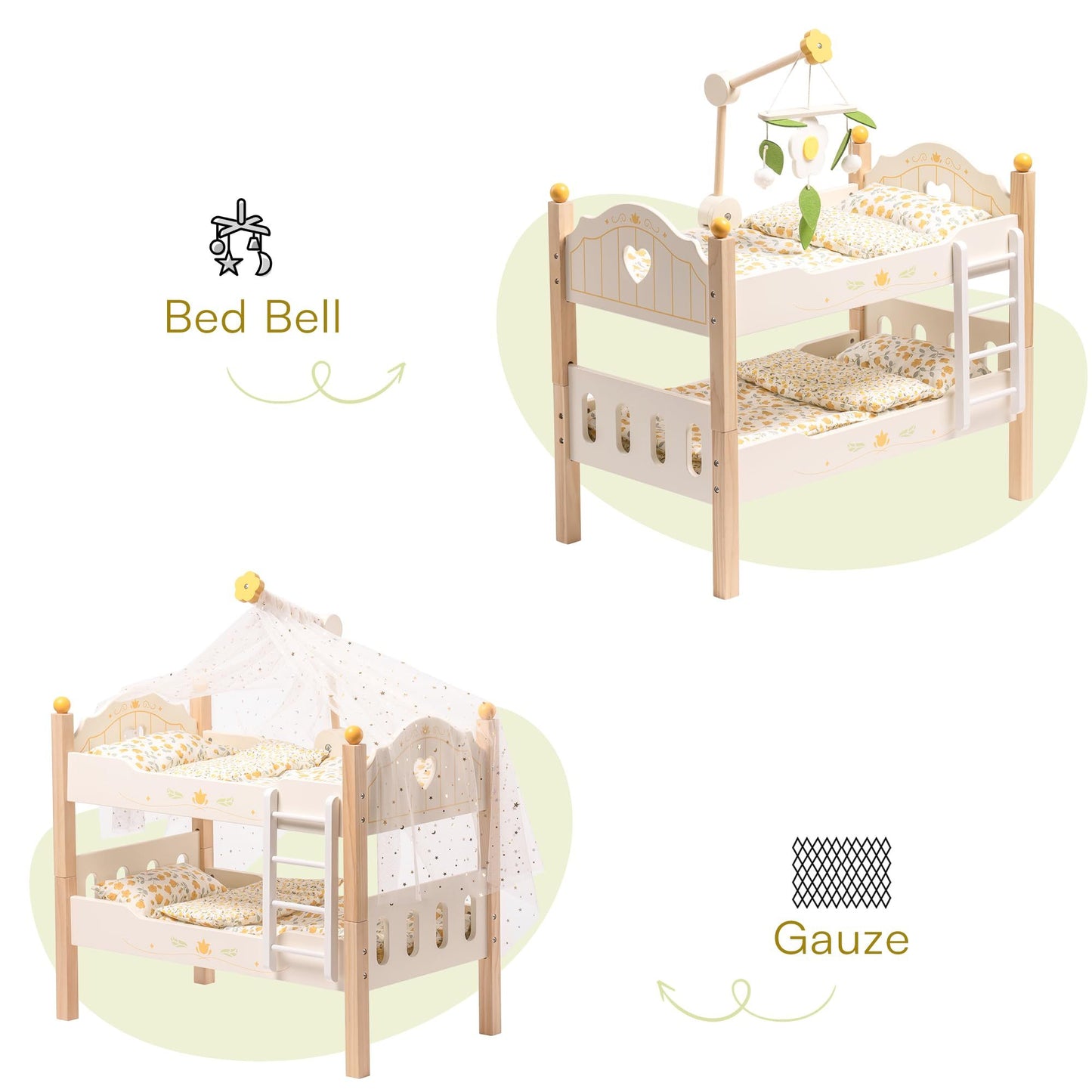 ROBOTIME Baby Doll Bunk Beds – Wooden Stackable Doll Furniture