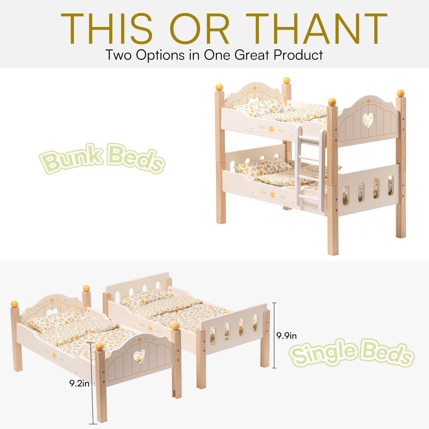ROBOTIME Baby Doll Bunk Beds – Wooden Stackable Doll Furniture