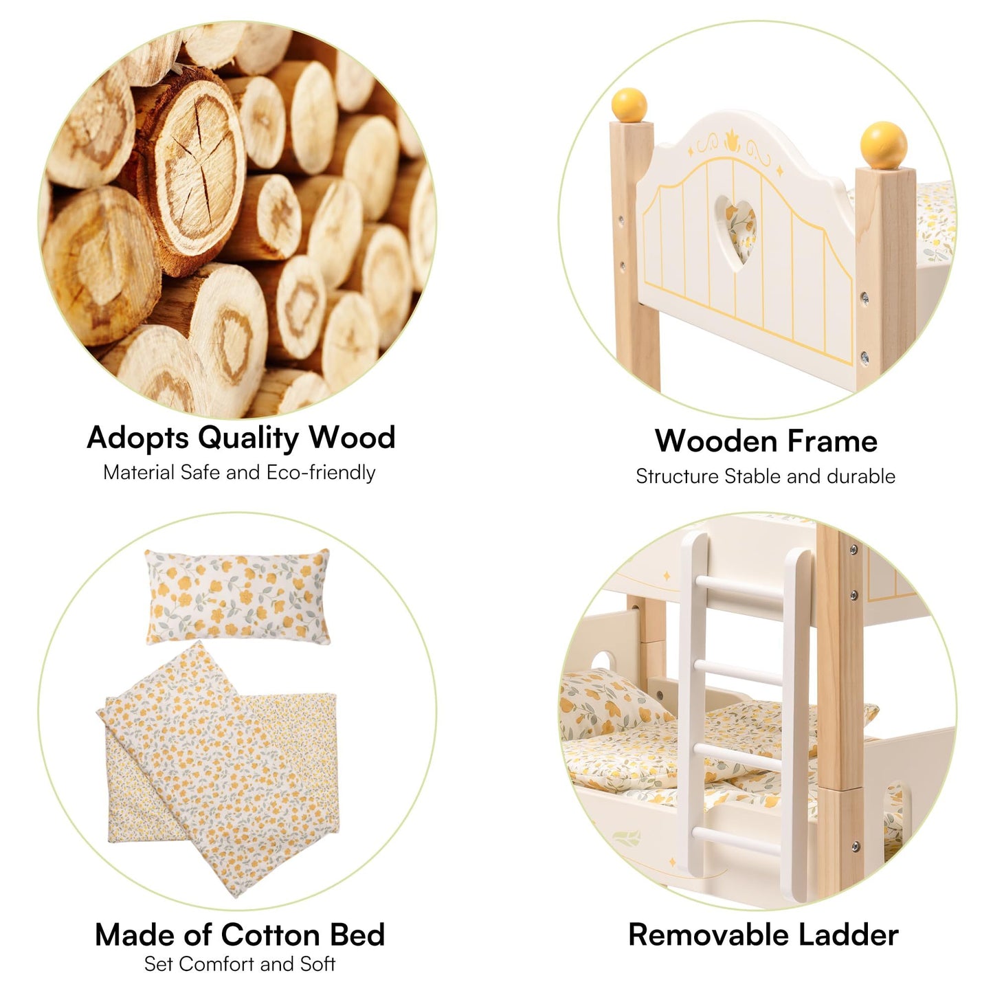 ROBOTIME Baby Doll Bunk Beds – Wooden Stackable Doll Furniture
